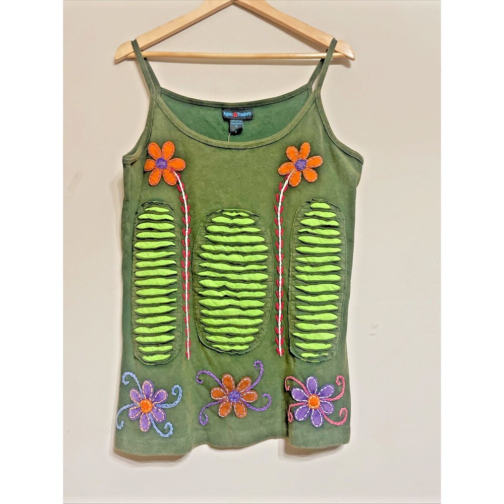 Agan Traders NWT Size XL Tank Top Boho Bohemian Floral Embroidered 3D Hippie